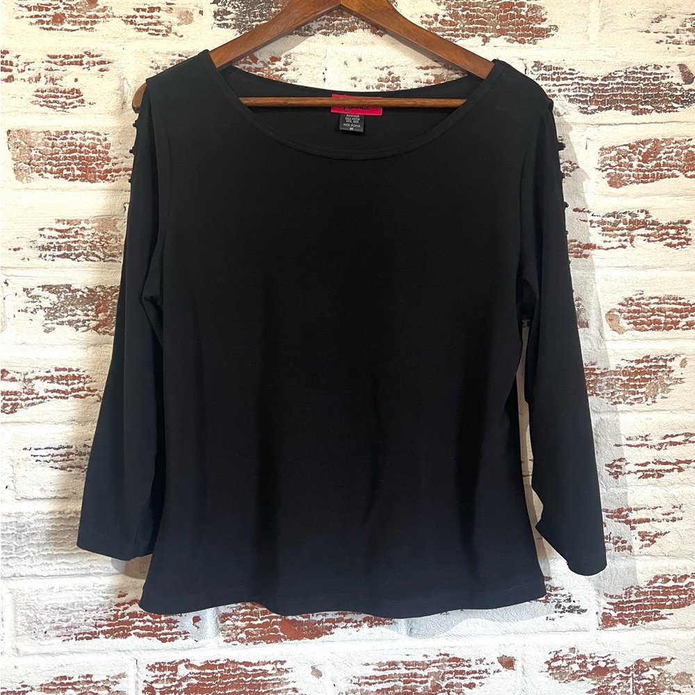 Carina Black Blouse Rhinestone Peekaboo Cutouts Elegant Classy Sz M